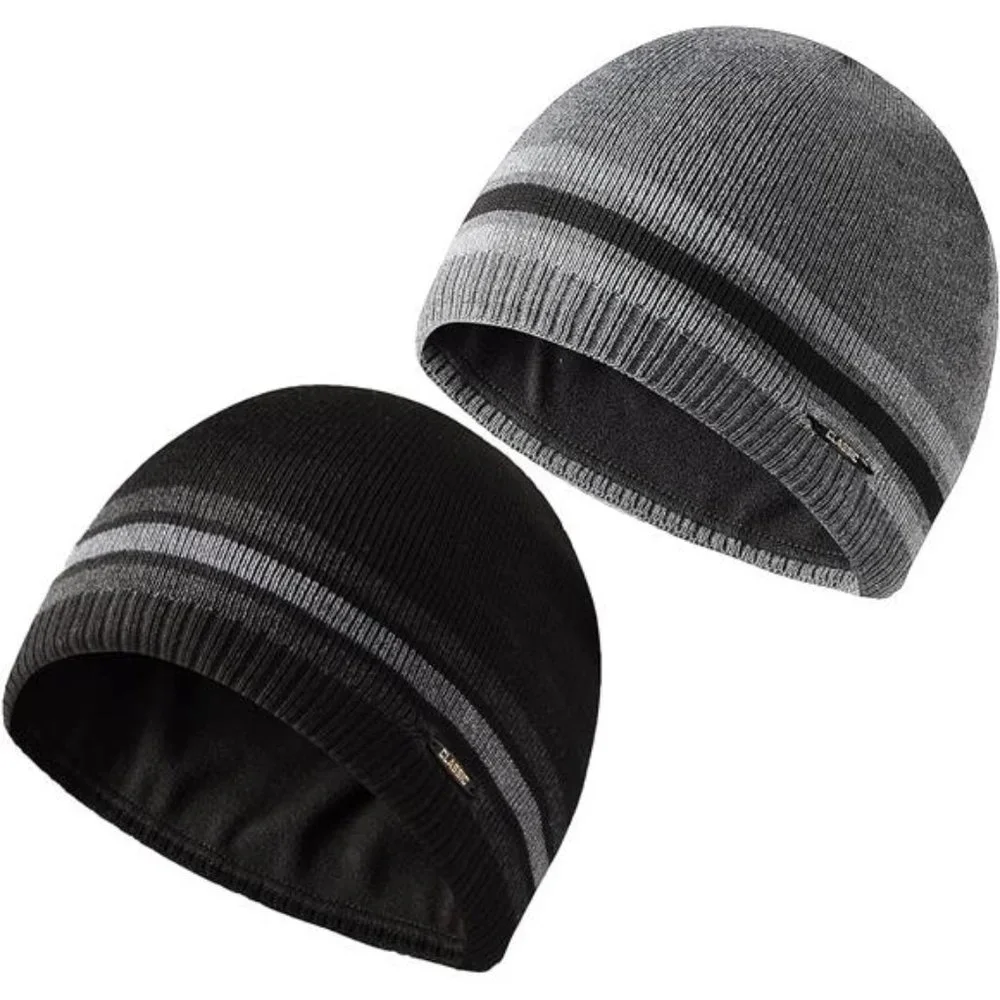 2 Pack Men's Fleece Hats Windproof Stretchy Winter Knit Beanie Caps